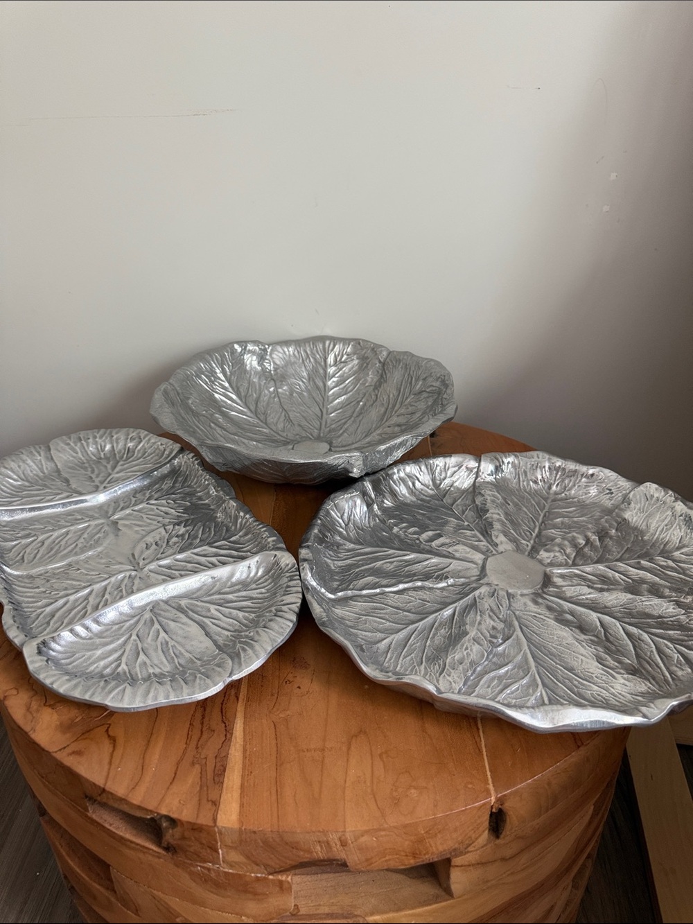 Wilton Armetale Cabbage Leaf Serving Bowl Round Platter Divided Server Lot - Picture 9 of 9